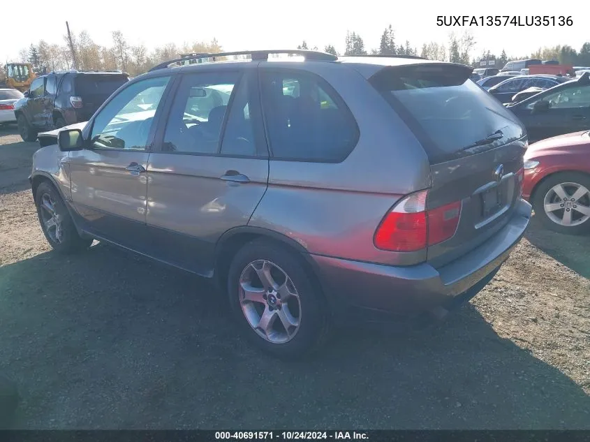 2004 BMW X5 3.0I VIN: 5UXFA13574LU35136 Lot: 40691571