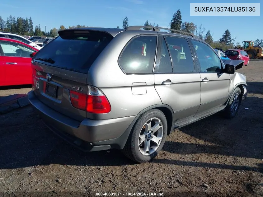 2004 BMW X5 3.0I VIN: 5UXFA13574LU35136 Lot: 40691571