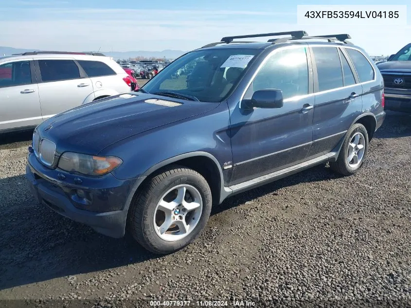 2004 BMW X5 4.4I VIN: 43XFB53594LV04185 Lot: 40779377