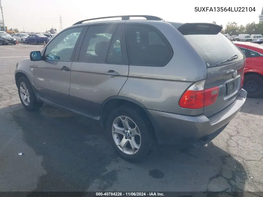 2004 BMW X5 3.0I VIN: 5UXFA13564LU22104 Lot: 40784226