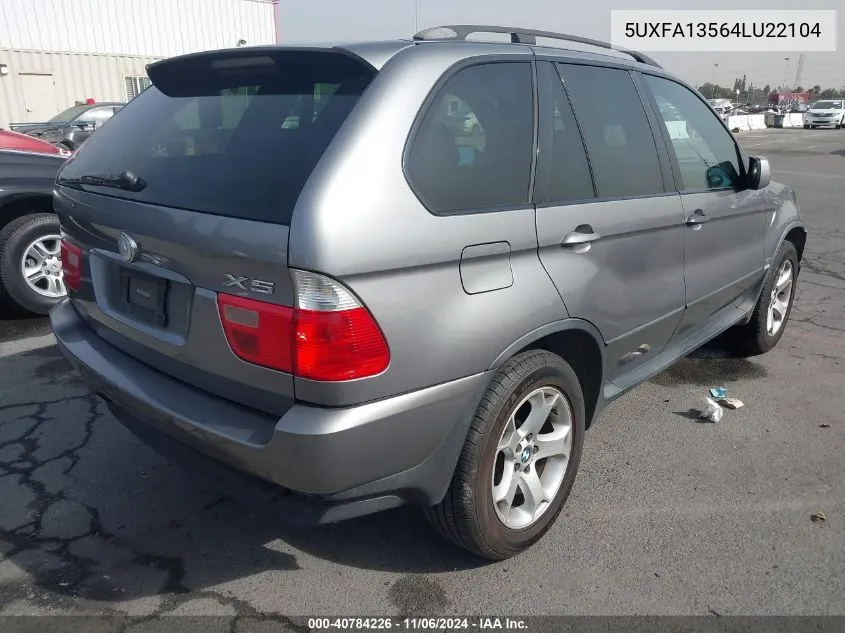 2004 BMW X5 3.0I VIN: 5UXFA13564LU22104 Lot: 40784226