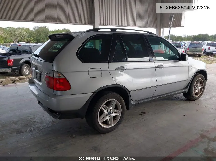 2004 BMW X5 4.4I VIN: 5UXFB53504LV02325 Lot: 40805342