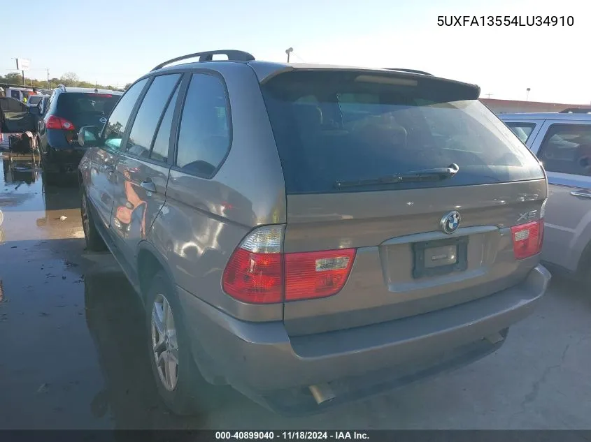 2004 BMW X5 3.0I VIN: 5UXFA13554LU34910 Lot: 40899040