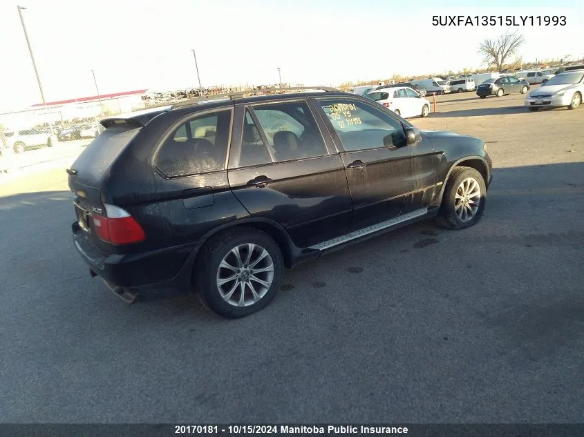 2005 BMW X5 3.0I VIN: 5UXFA13515LY11993 Lot: 20170181