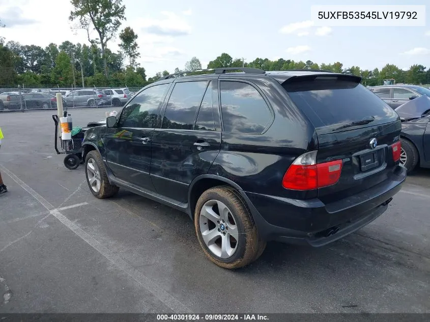 2005 BMW X5 4.4I VIN: 5UXFB53545LV19792 Lot: 40301924