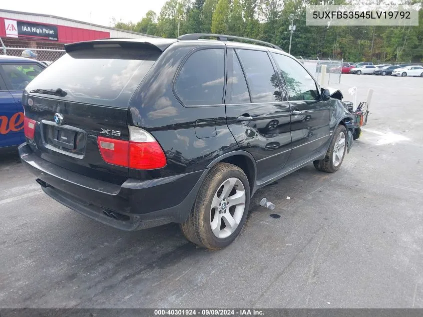 2005 BMW X5 4.4I VIN: 5UXFB53545LV19792 Lot: 40301924