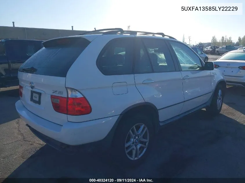 2005 BMW X5 3.0I VIN: 5UXFA13585LY22229 Lot: 40324120