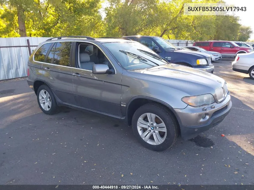 2005 BMW X5 4.4I VIN: 5UXFB53505LV17943 Lot: 40444918