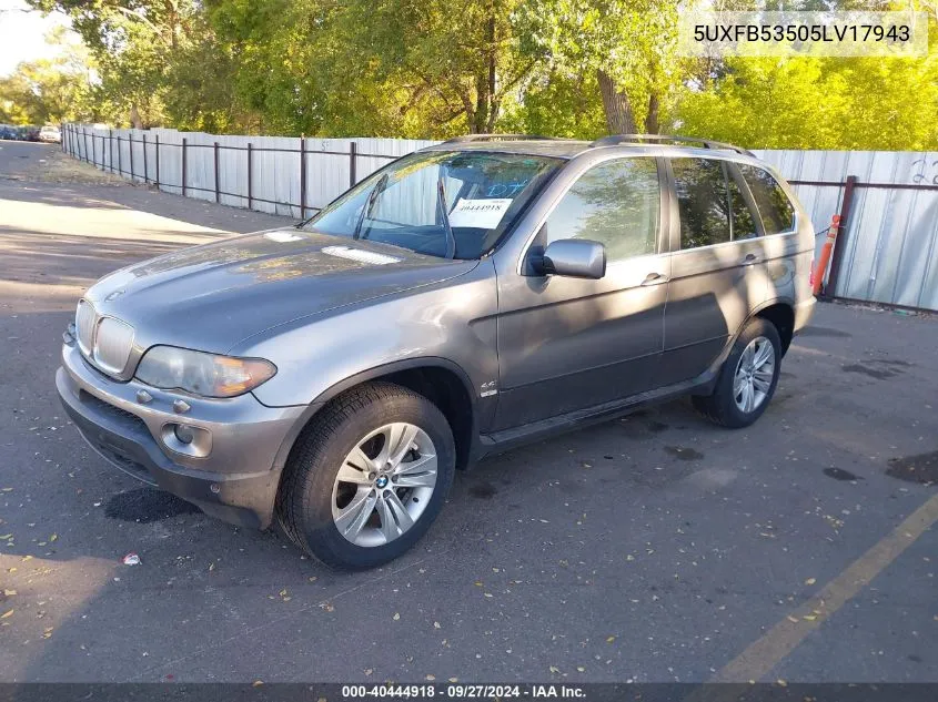 2005 BMW X5 4.4I VIN: 5UXFB53505LV17943 Lot: 40444918