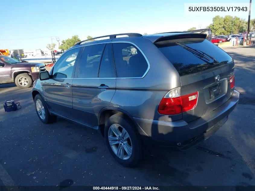 2005 BMW X5 4.4I VIN: 5UXFB53505LV17943 Lot: 40444918