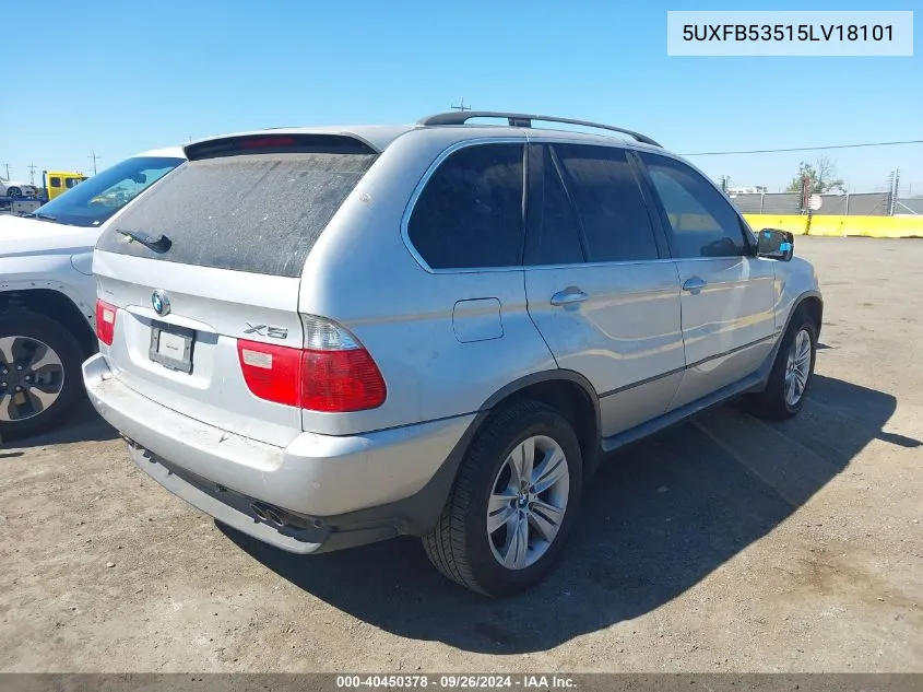 2005 BMW X5 4.4I VIN: 5UXFB53515LV18101 Lot: 40450378