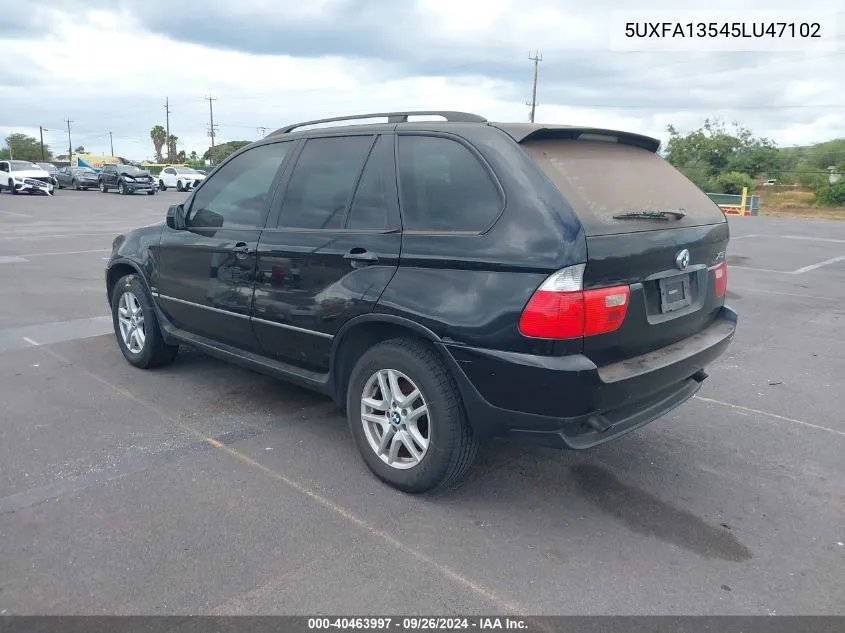 2005 BMW X5 3.0I VIN: 5UXFA13545LU47102 Lot: 40463997