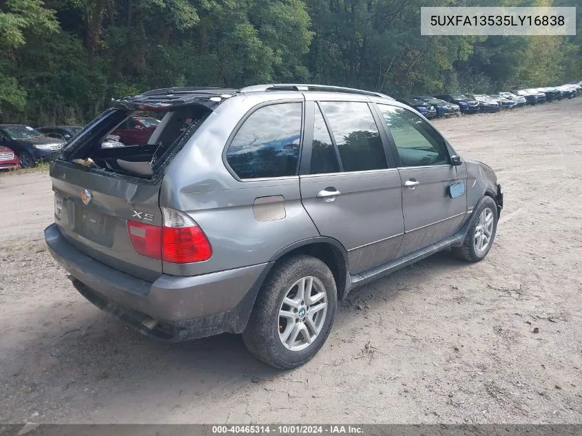 2005 BMW X5 3.0I VIN: 5UXFA13535LY16838 Lot: 40465314