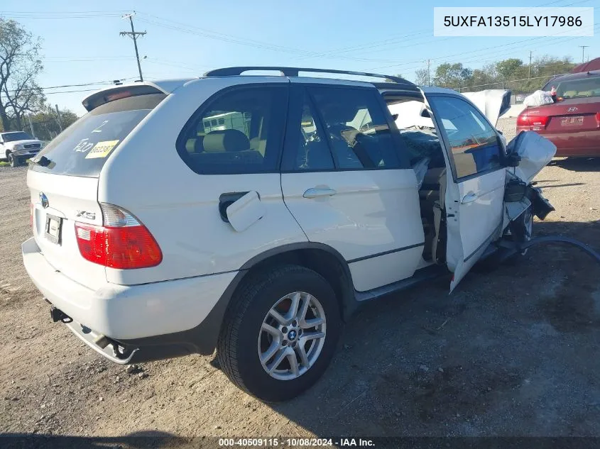 2005 BMW X5 3.0I VIN: 5UXFA13515LY17986 Lot: 40509115