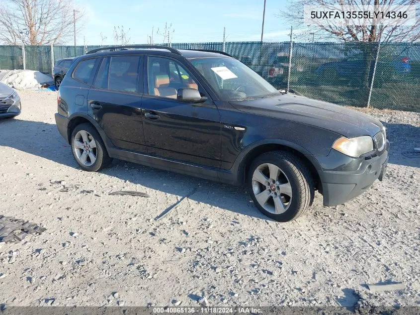 2005 BMW X5 3.0I VIN: 5UXFA13555LY14346 Lot: 40865136