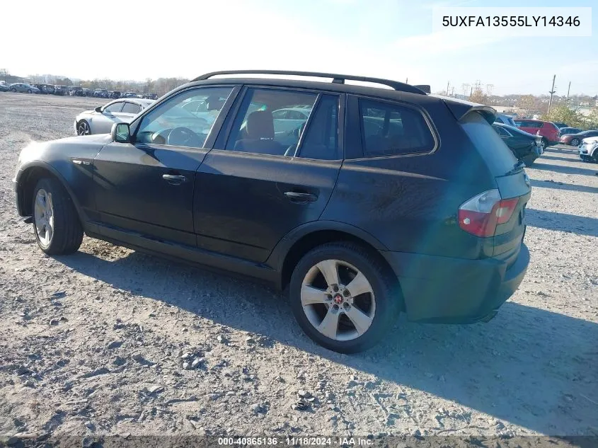 2005 BMW X5 3.0I VIN: 5UXFA13555LY14346 Lot: 40865136