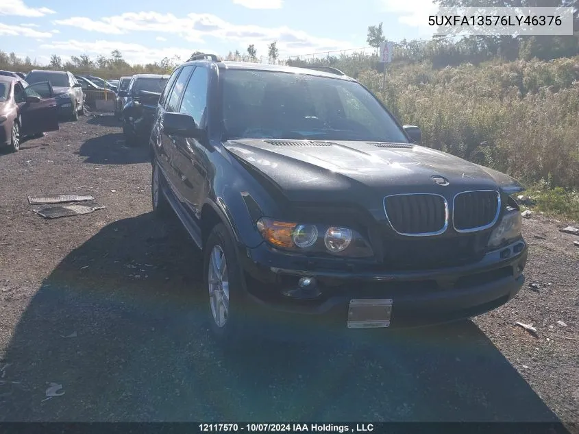 2006 BMW X5 3.0I VIN: 5UXFA13576LY46376 Lot: 12117570