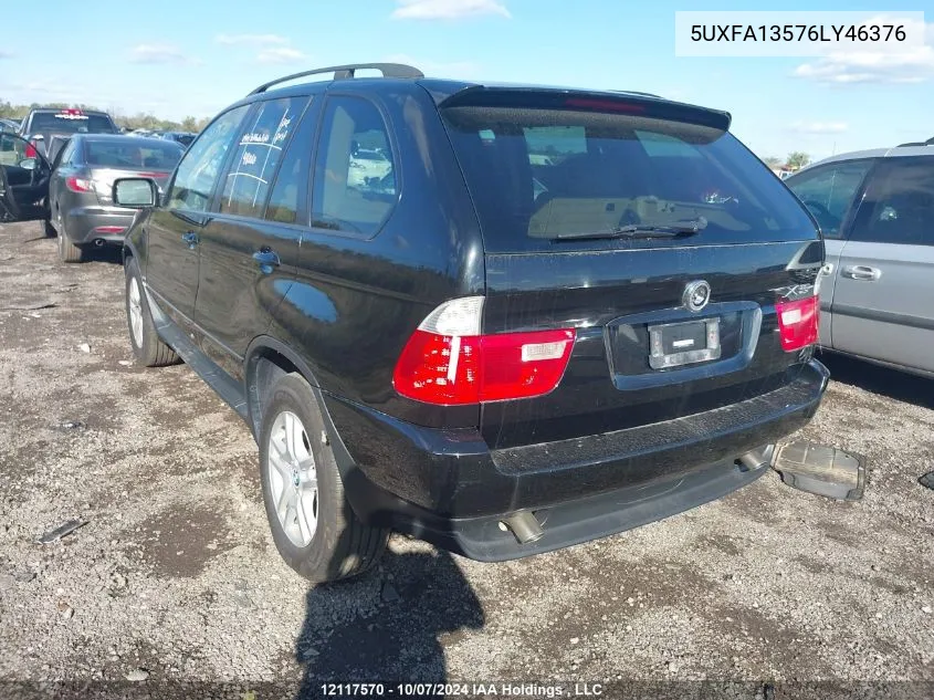 2006 BMW X5 3.0I VIN: 5UXFA13576LY46376 Lot: 12117570