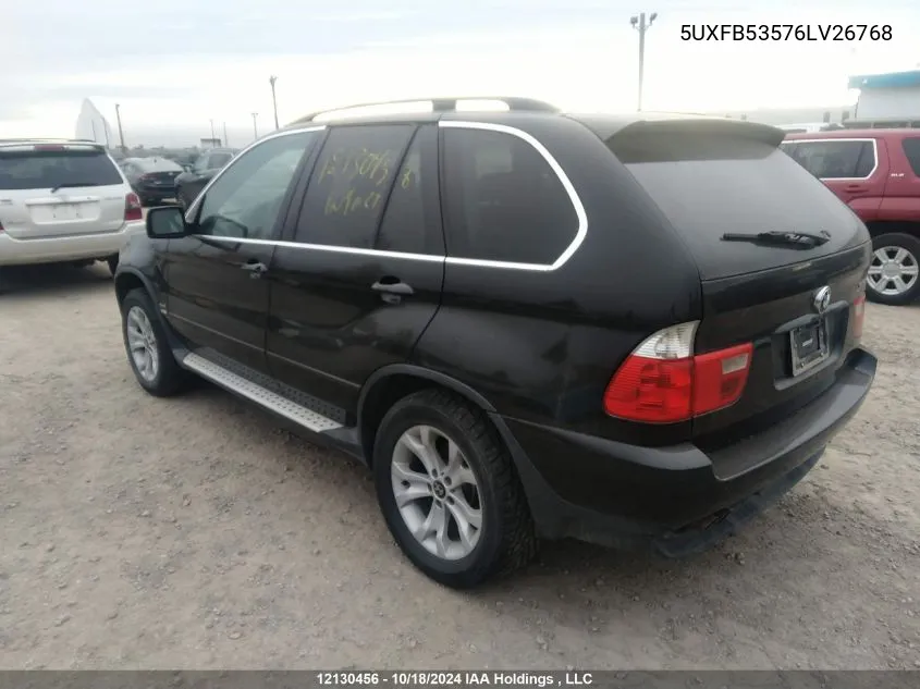 2006 BMW X5 VIN: 5UXFB53576LV26768 Lot: 12130456