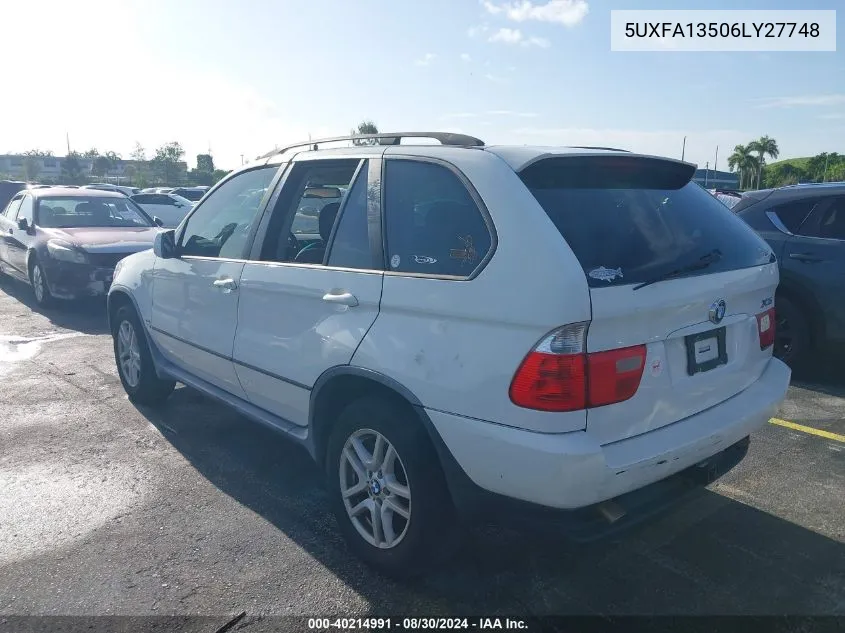 2006 BMW X5 3.0I VIN: 5UXFA13506LY27748 Lot: 40214991