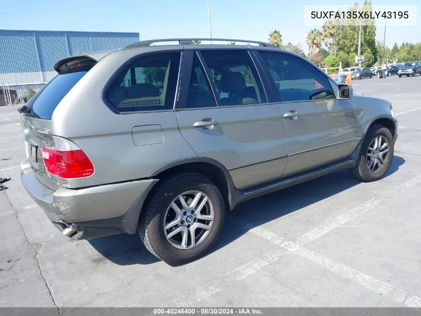 2006 BMW X5 3.0I VIN: 5UXFA135X6LY43195 Lot: 40246400