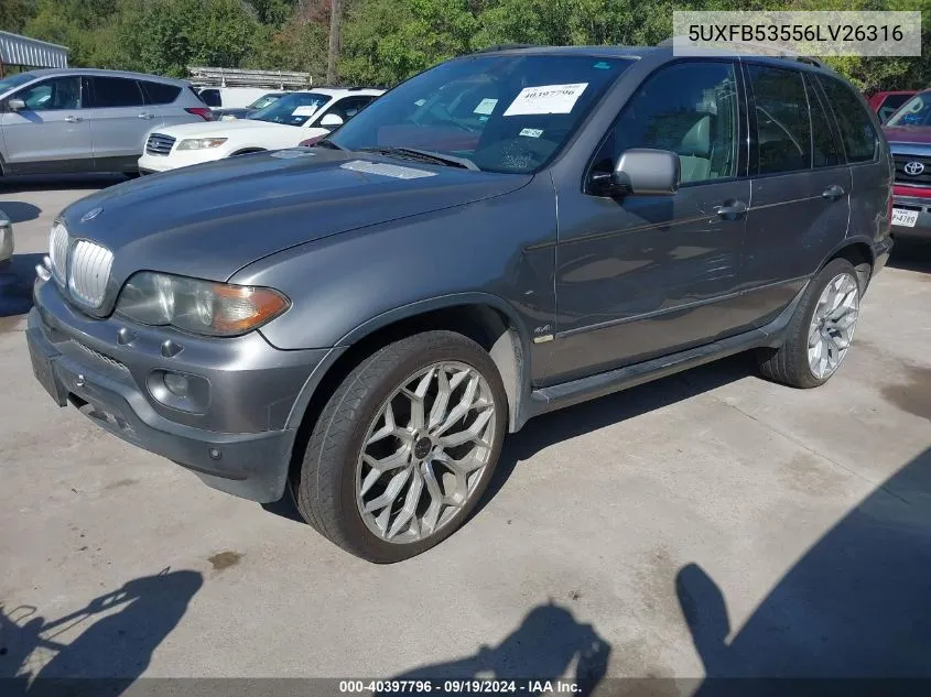 2006 BMW X5 4.4I VIN: 5UXFB53556LV26316 Lot: 40397796