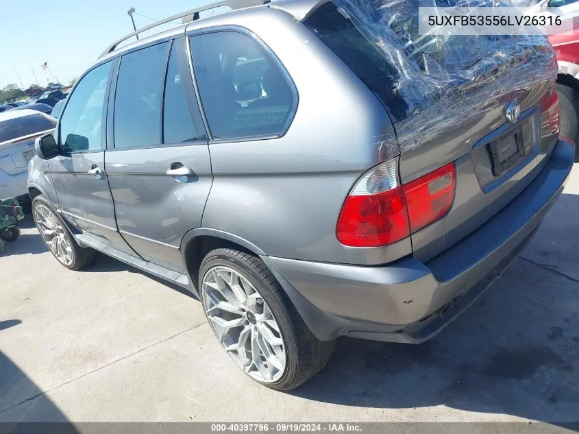 2006 BMW X5 4.4I VIN: 5UXFB53556LV26316 Lot: 40397796