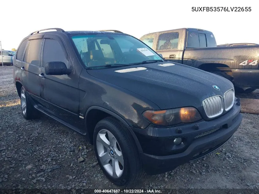 2006 BMW X5 4.4I VIN: 5UXFB53576LV22655 Lot: 40647687