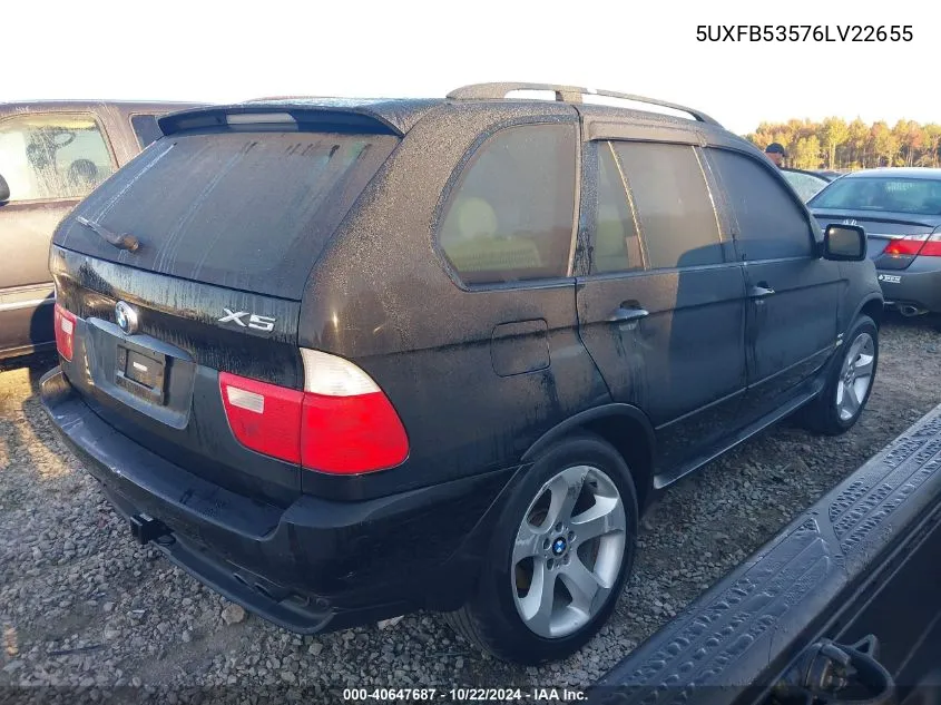 2006 BMW X5 4.4I VIN: 5UXFB53576LV22655 Lot: 40647687