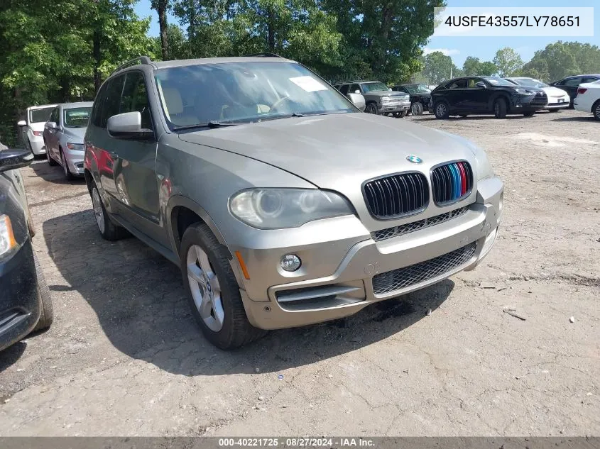 2007 BMW X5 3.0Si VIN: 4USFE43557LY78651 Lot: 40221725