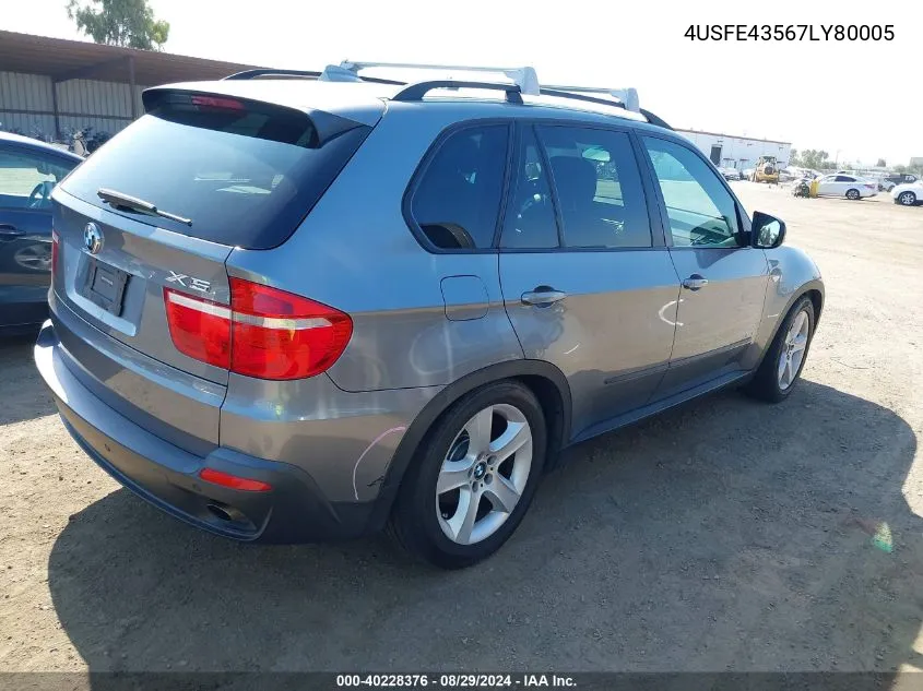 2007 BMW X5 3.0Si VIN: 4USFE43567LY80005 Lot: 40228376