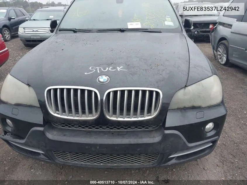 2007 BMW X5 4.8I VIN: 5UXFE83537LZ42942 Lot: 40513710