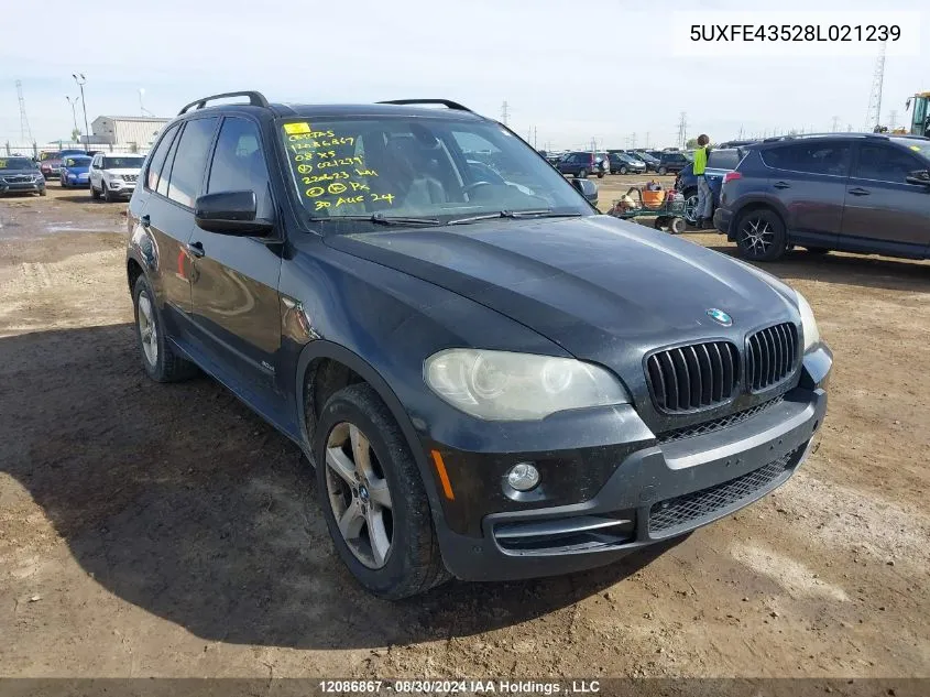 2008 BMW X5 VIN: 5UXFE43528L021239 Lot: 12086867