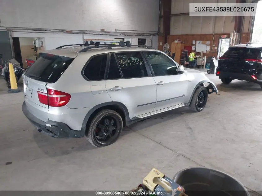 2008 BMW X5 3.0Si VIN: 5UXFE43538L026675 Lot: 39968540