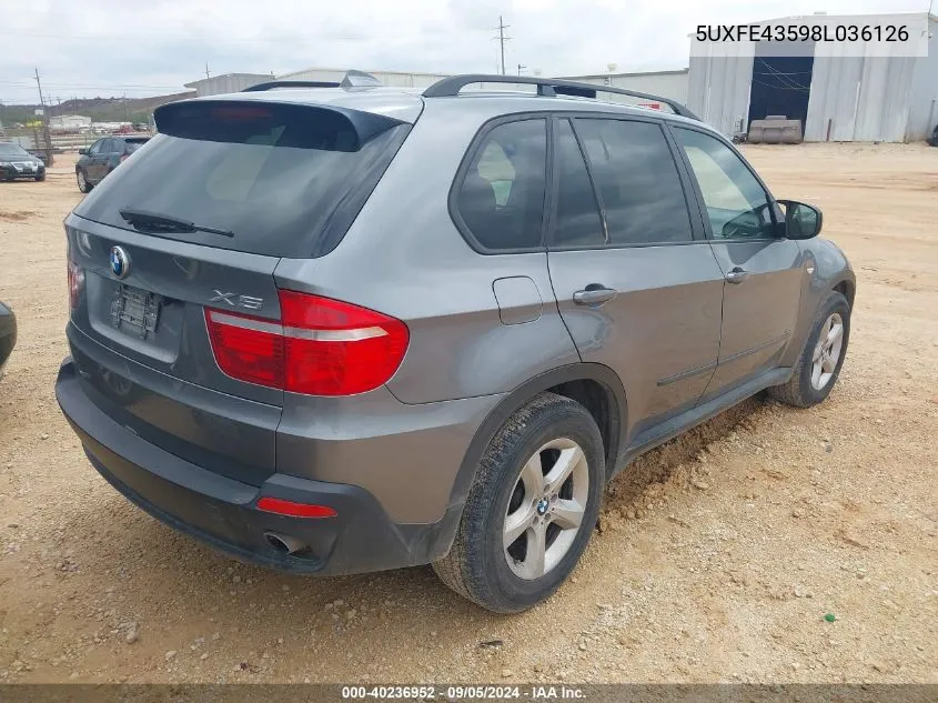 2008 BMW X5 3.0Si VIN: 5UXFE43598L036126 Lot: 40236952