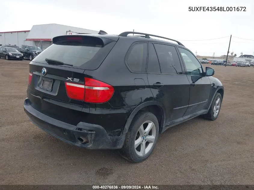 2008 BMW X5 3.0Si VIN: 5UXFE43548L001672 Lot: 40276836