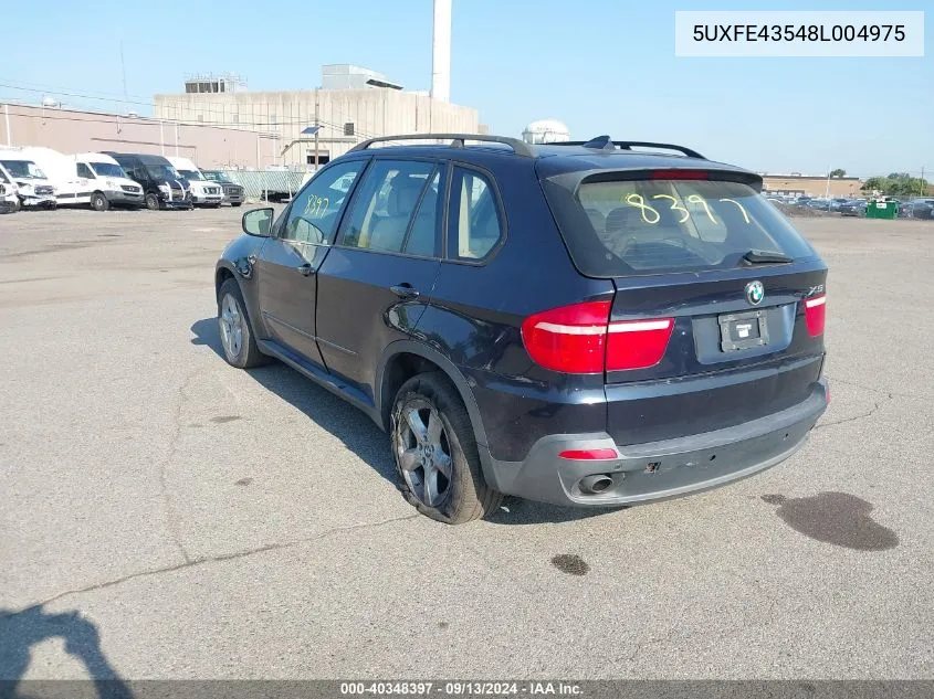 2008 BMW X5 3.0I VIN: 5UXFE43548L004975 Lot: 40348397