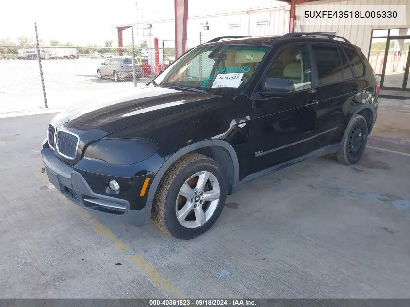 2008 BMW X5 3.0I VIN: 5UXFE43518L006330 Lot: 40381823