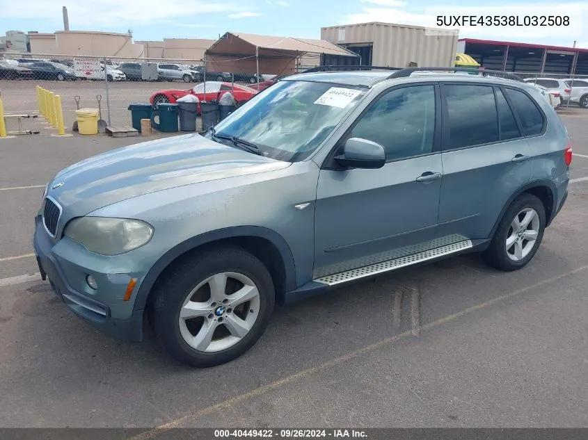 2008 BMW X5 3.0Si VIN: 5UXFE43538L032508 Lot: 40449422