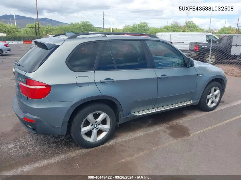 2008 BMW X5 3.0Si VIN: 5UXFE43538L032508 Lot: 40449422