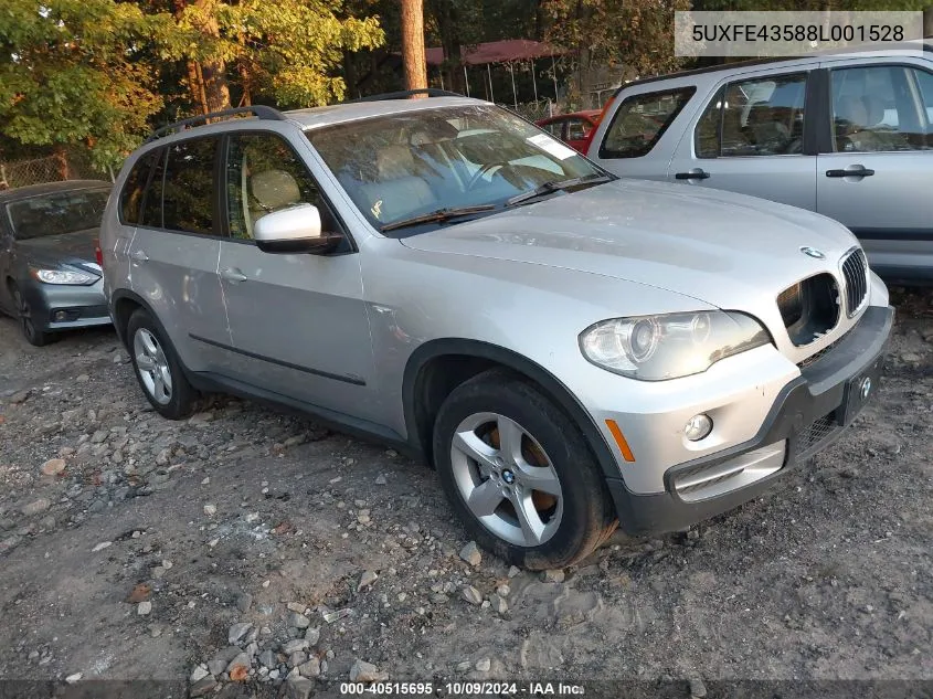 2008 BMW X5 3.0I VIN: 5UXFE43588L001528 Lot: 40515695