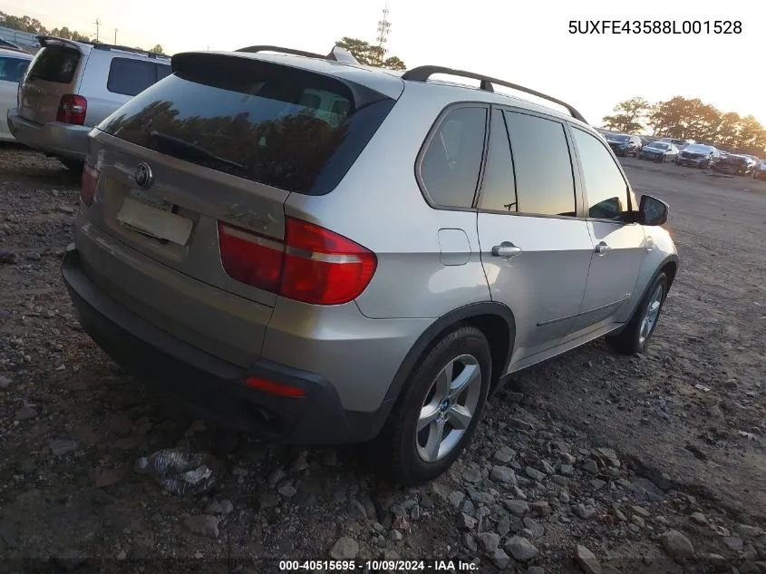 2008 BMW X5 3.0I VIN: 5UXFE43588L001528 Lot: 40515695