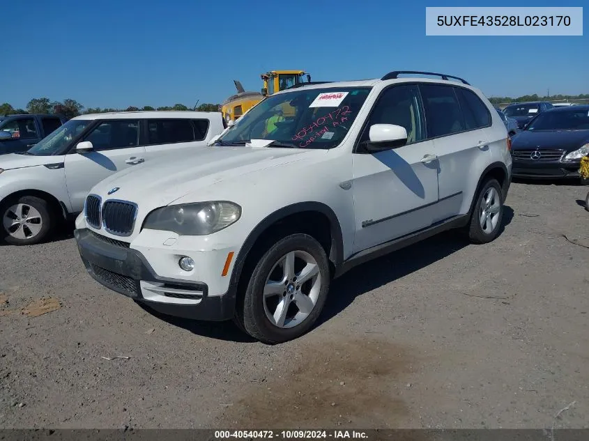 2008 BMW X5 3.0I VIN: 5UXFE43528L023170 Lot: 40540472