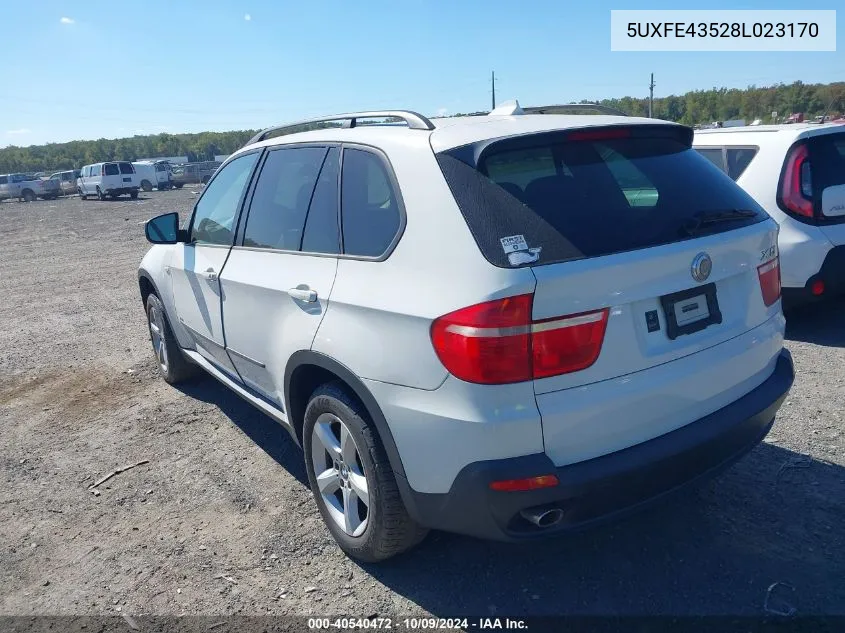 2008 BMW X5 3.0I VIN: 5UXFE43528L023170 Lot: 40540472