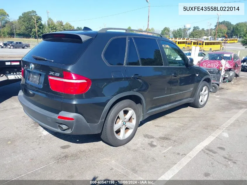 2008 BMW X5 3.0Si VIN: 5UXFE43558L022014 Lot: 40547198