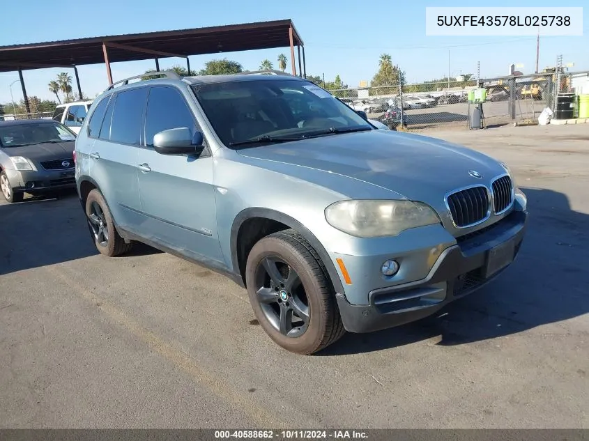 2008 BMW X5 3.0Si VIN: 5UXFE43578L025738 Lot: 40588662