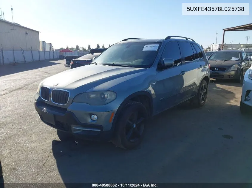 2008 BMW X5 3.0Si VIN: 5UXFE43578L025738 Lot: 40588662