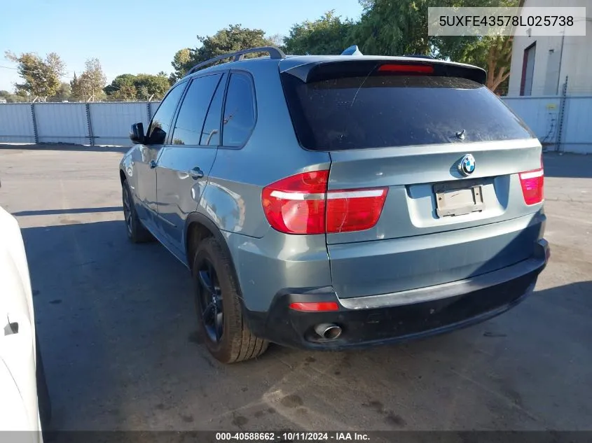 2008 BMW X5 3.0Si VIN: 5UXFE43578L025738 Lot: 40588662