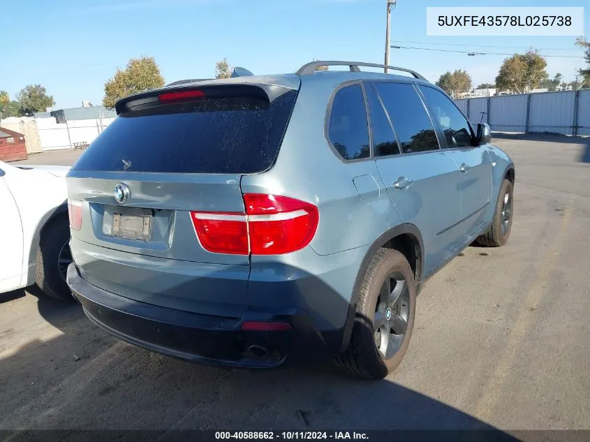 2008 BMW X5 3.0Si VIN: 5UXFE43578L025738 Lot: 40588662