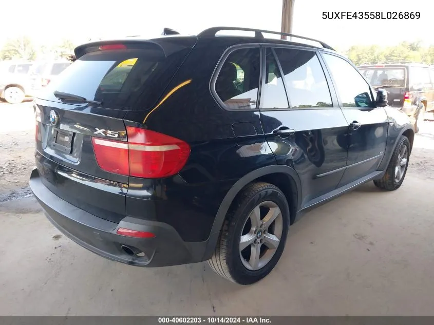 2008 BMW X5 3.0Si VIN: 5UXFE43558L026869 Lot: 40602203